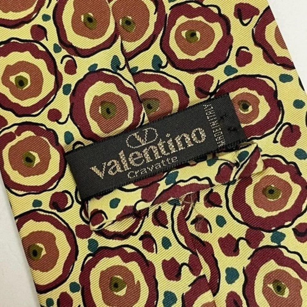 VALENTINO Cravatte Silk Italy‎ Beige Red Water Color Tan Abstract Floral Necktie